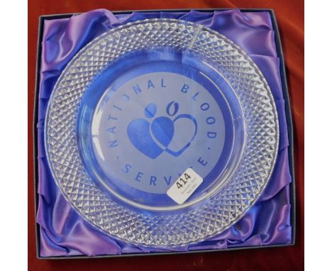 Edinburgh Crystal Glass Platter - 25cm diameter, boxed, National Blood Service, very good condition