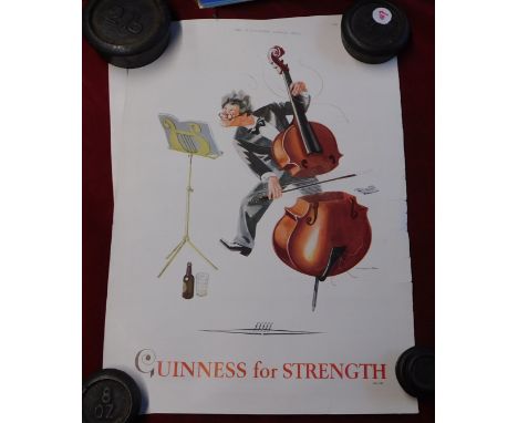 Guinness' - (3) posters depicting man painting gun turret-Army with gun ready for firing-man playing Cello! Energetically'-2 