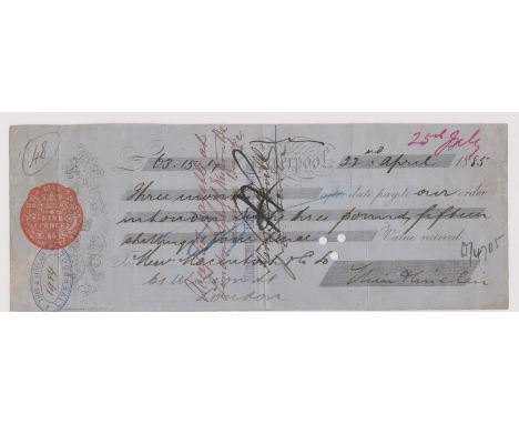 Liverpool Commercial Bank/Williams, Deacon &amp; Co., 1885 - receipt to order nine pence tax stamp, nice item