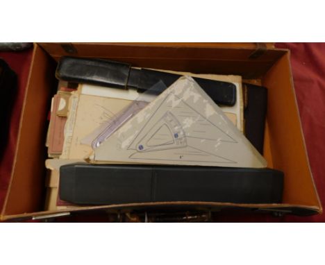 Engineering  - Tools and Books in brown leather case, contents in good condition, case poor