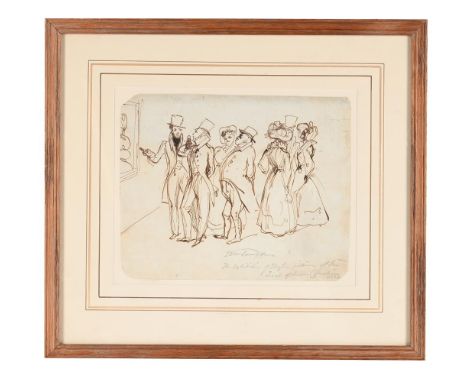 CIRCLE OF SIR EDWIN LANDSEER (BRITISH 1802-1873) THE EXHIBITION OF HAYTER'S PICTURE OF THE TRIAL OF QUEEN CAROLINE Pen and in