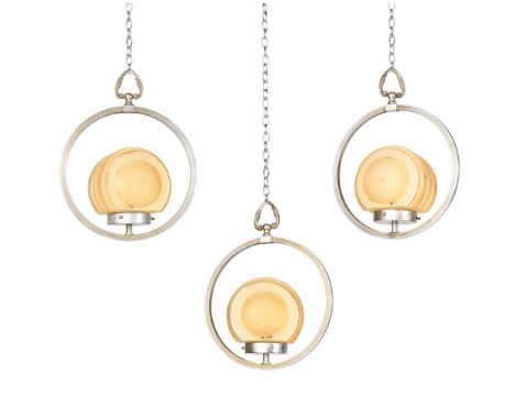 THREE WALL LIGHTS MODERNIST, MID OR LATE 20TH CENTURY Coloured glass, steel 40cm high, 32cm wide   Condition Report:  PLEASE 