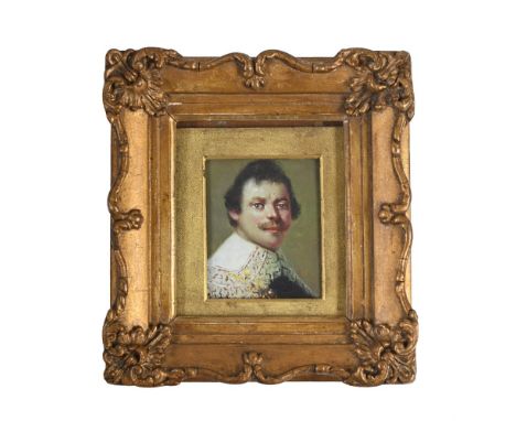 AFTER REMBRANDT HARMENSZOON VAN RIJN PORTRAIT OF PHILIPS LUCASZ. Oil on brass 7.5 x 6cm (2¾ x 2¼ in.)  After the painting in 
