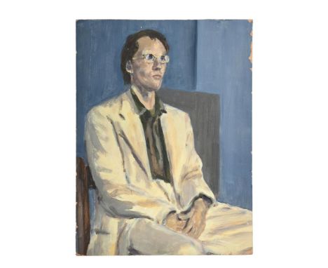 BRITISH SCHOOL (20TH CENTURY) PORTRAIT OF A SEATED GENTLEMAN WEARING A SUIT Oil on board  Indistinctly signed and dated 96 (v
