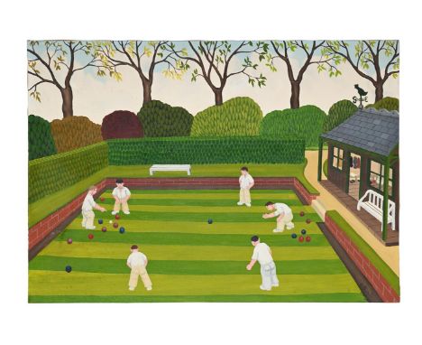 λ  JOHN 'ROAD' ALLIN (BRITISH 1934-1991) LAWN BOWLS  Oil on canvas  Signed and dated 72 (lower right) 54 x 66cm (21¼ x 25 in.