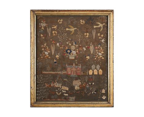 A GEORGE III NEEDLEWORK PICTURE  PROBABLY LATE 18TH CENTURY Depicting farmyard scene, later set in glazed frame  94cm high, 8