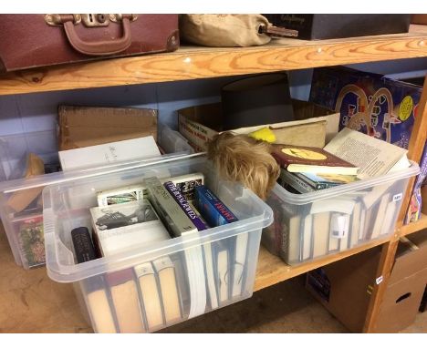Shelf of assorted books etc.