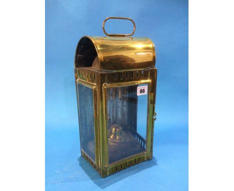 A brass three glass hanging lamp