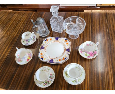 Royal Albert Chrysanthemum, Sweet Pea, Christmas Rose, Snowdrops and Violets pattern cups and saucers, three glasswares and a