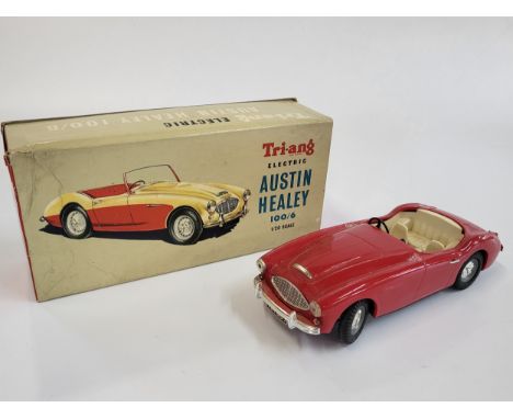 Triang 1/20 scale battery operated Austin Healey 100/6 20cm, with original box (windscreen detached).