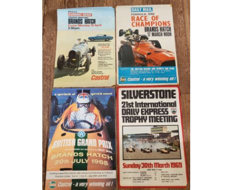 Five original vintage car posters: BRSCC Trophy meeting 1968 Brands Hatch, Pace of Champions 1970 Brands Hatch, F1 British Gr