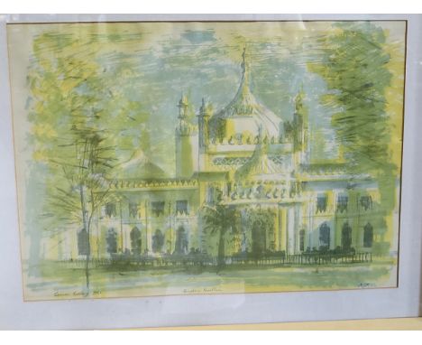 Lithograph of Brighton Pavillion by Simon Golberg, framed and glazed. 61cm x 47cm.