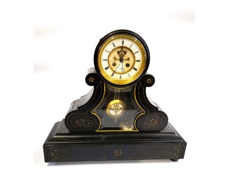 A large Viictorian mantle clock. Cracked glass on reverse. 48cm x 53cm.