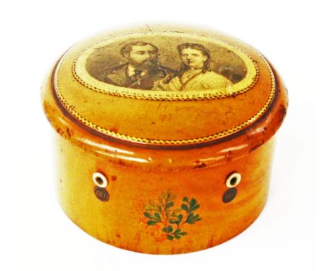 Ashworths machine cotton bobbin reel Mauchline box, with oval portrait 