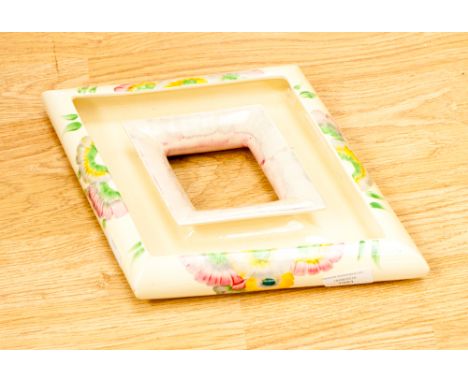 A diamond shaped Clarice Cliff posy bowl with country flowers on cream ground, print signature, Newport pottery No. 726 