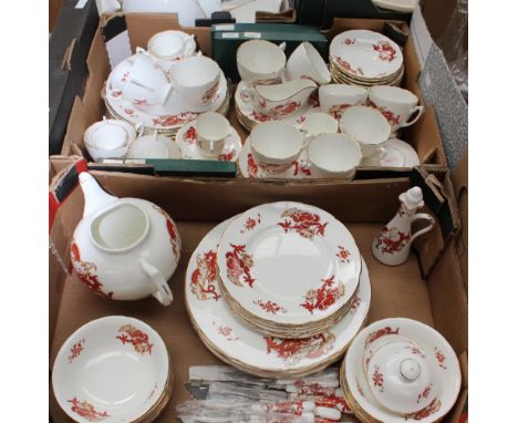 Two boxes of Crown Staffordshire 'Rangoon' comprising part tea, coffee and dinner service 
