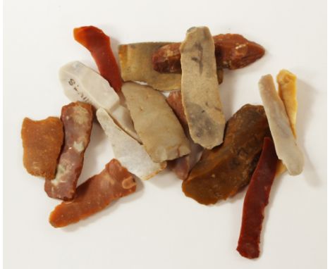 A small collection of flints, possibly arrow heads, each written with 'Slain', 'Kintore', 'Ellon', etc (parcel) 