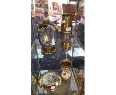 Eccles Type 6 miners lamp, a novelty Whisky dispenser, decorative pot stand and wall plaque 
