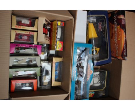 Two boxes of diecast vehicles to include Brumm, Solido and Corgi, Matchbox Bburago larger scale, all boxed 