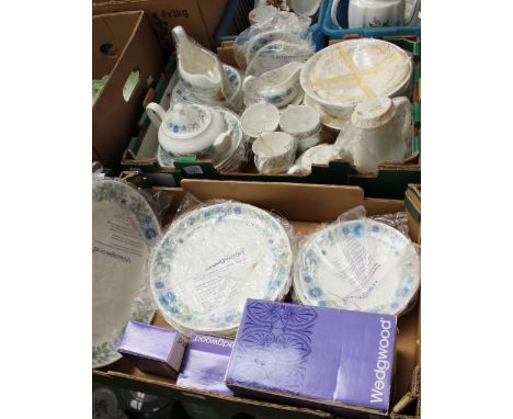 Two boxes of Wedgwood Clemantine, unused condition, many pieces boxed, comprising a pair of dinner service, with Stratford po