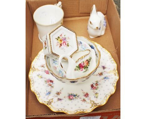 Royal Crown Derby; an Imari blue Rabbit, Derby Posies box and cover, Derby Posies small tankard, fluted seven inch approx pla