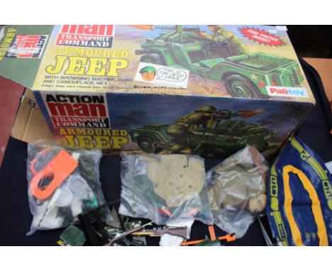 Action Man boxed armored jeep, gyroscope, figures and accessories 