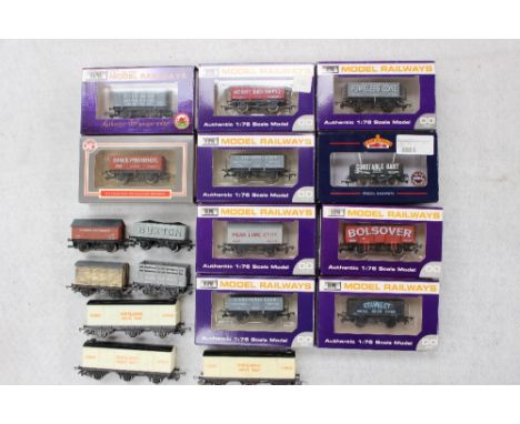 Seventeen 00 scale wagons (10 boxed Bachmann/Dapol), mainly Derbyshire private owner wagons