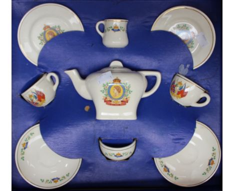 A boxed Cauldon potteries 'Corona' child's commemorative tea service, dating circa 1952 