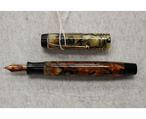 Parker Duofold Junior Streamline pearl and black fountain pen, 1929 model, visible imprint, barrel discoloured, cap lightly d