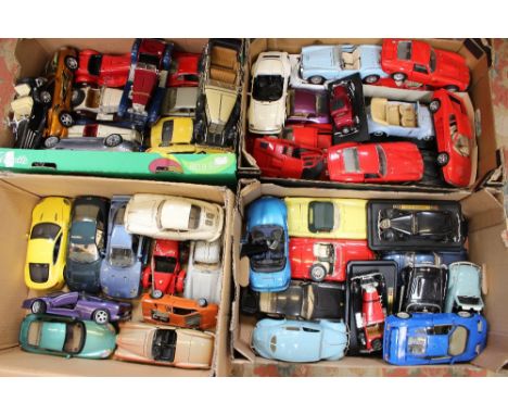 Four boxes of large scale Bburago, etc modern diecast cars (af) 