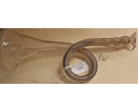 A 19th Century glass bugle of wrythen form, 26.5 cm high approx 