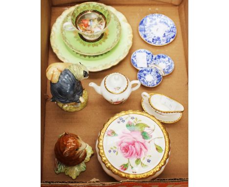 Royal Crown Derby 'Mikado' miniatures, trefoil dish and plate (2) Coalport miniatures sauce boat and teapot (2) Two British b