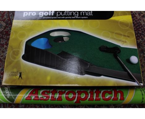 Subbuteo Astro pitch in original tube and a pro golf putting mat (boxed) 