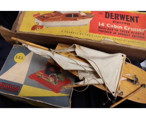 Triang 'Derwent' electric fourteen inch approx cabin cruiser - boxed, a Mamod stationary steam engine pond yacht 'Endeavour' 