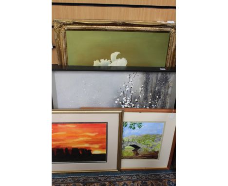 K Butterworth, two original framed watercolours, Stonehenge and Slaters Bridge, Cumbria, together with two others