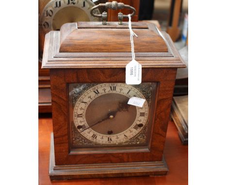 A reproduction stained wood bracket clock in the early 18th century style, British movement, silvered chapter ring