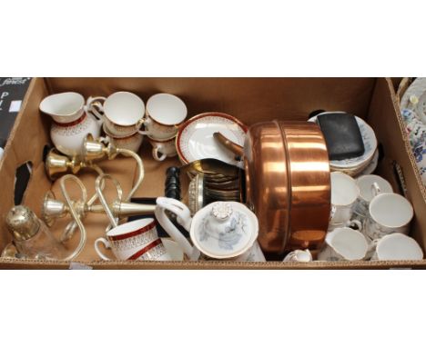 Royal Albert coffee set 'Silver Maple' and Royal Grafton Majestic coffee set (without pot) copper kettle, candelabra sugar si