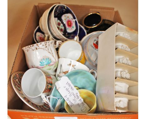 Cabinet cups and saucers to include a pair of Gaudy Welsh 1950s (after Peter Scott) Crown Staffordshire Austrian and a boxed 