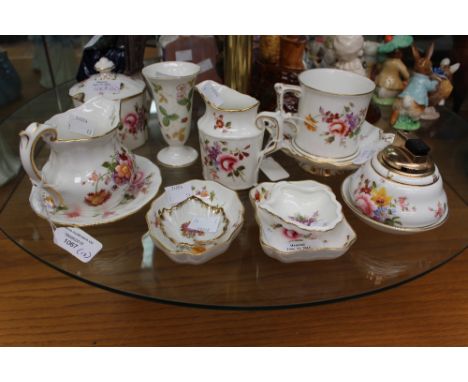 Royal Crown Derby posies - an unusual cigarette lighter (table) Christening mug, two cream jugs, four trinket/bon bon dishes,