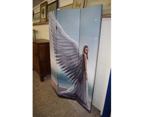 Modern bi-fold screen decorated with an angel