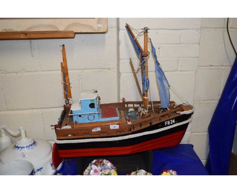 Model of a Falmouth registered boat fitted with motor, lacking remote control