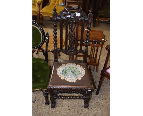 Victorian gothic revival hall chair with tapestry seat