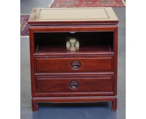 Chinese rosewood side cabinet with open shelf and 2 drawers, 66cm wide, 56cm deep, 71cm high