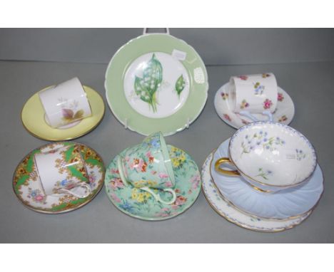 Four various Shelley coffee cups & saucers including 'Bramble,' 14176; 'Rose, Pansy, Forget-me Not,' 13424; 'Sheraton,' 13290