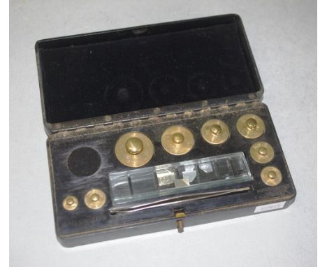Vintage set English gold scales including weights up to maximum 50grams, width 15cm approx