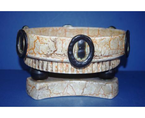 Large art deco ceramic bowl/centrepiece with crackle glaze finish, width 31cm approx