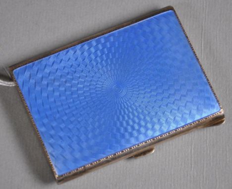 Sterling silver and guilloche enamel card case stamped 925, maker AJ. width 9cm X depth 6.5cm approx