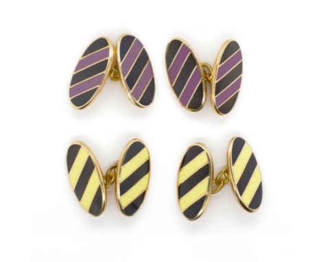 Enamel oblong cufflinks. Gold plate chain links