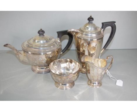 George V four piece sterling silver tea set Sheffield 1929, (sugar bowl, Sheffield 1928), makers Atkin Brothers, including te