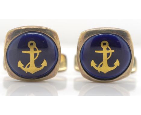 Georg Jensen cufflinks. enamelled porcelain set in sterling silver. Post 1945 Georg Jensen mark